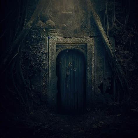 Premium AI Image | Ancient mysterious mystical door in the middle of an ...