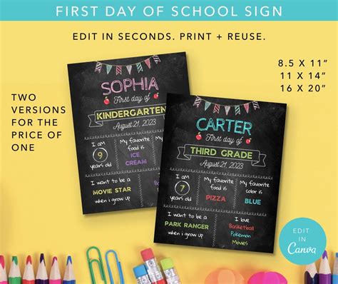 Editable First Day of School Chalkboard Sign, Chalkboard Back to School ...