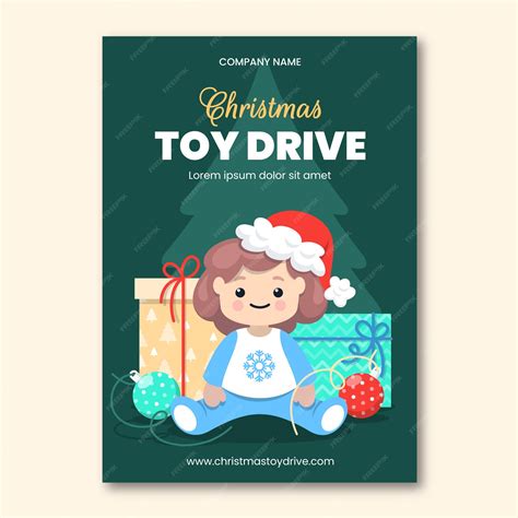 Premium Vector Flat Christmas Toy Drive Vertical Poster Template