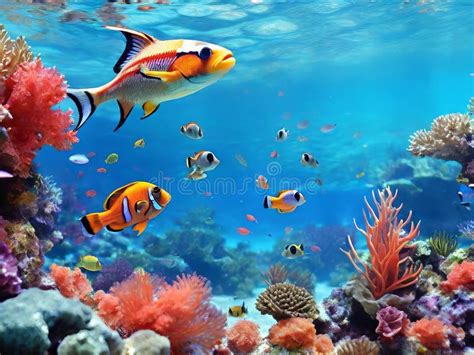 3D Wallpaper of Tropical Coral Reef with Vibrant Fish in Aquarium ...