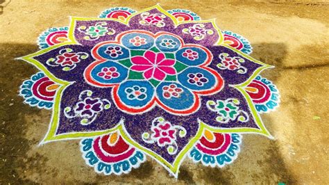 Simple And Beautiful Freehand Rangoli Design For Beginners Coloured