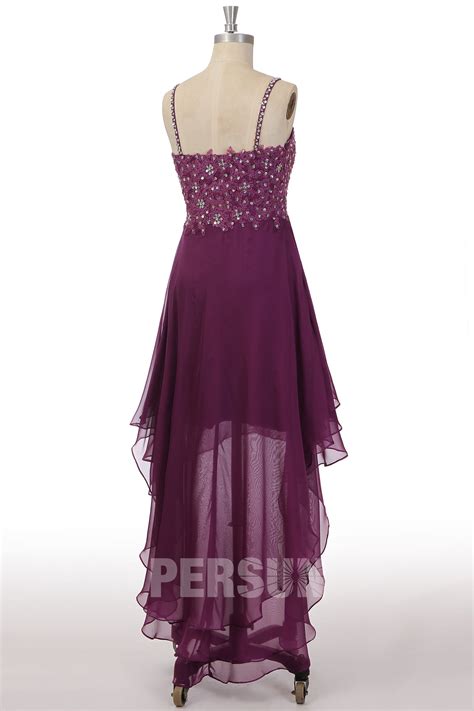 Robe Bal Violette Courte Devant Longue Derrière Appliquée De Dentelle