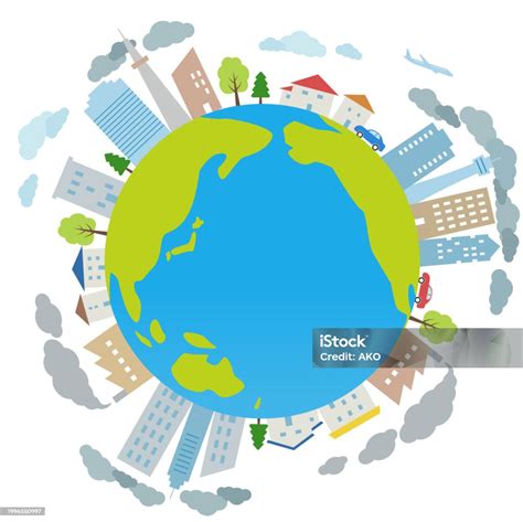 Illustration Of The Earth And Cityscape Stock Illustration Download Image Now Air Pollution