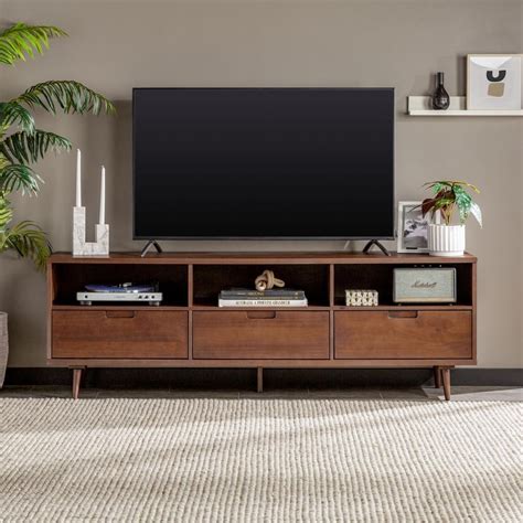 Welwick Designs In Walnut Solid Wood Boho Modern Drawer Tv Stand