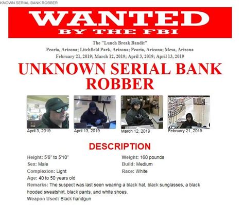 Fbi In Phoenix Seeks Serial Bank Robber Dubbed The Lunch Break Bandit