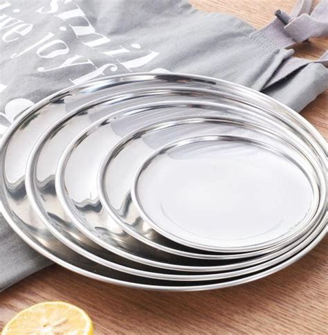 Size Stainless Steel Dinner Dish Flat Plate Kitchen Tableware