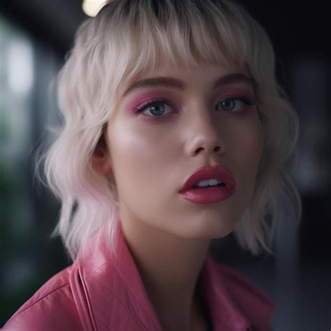Premium AI Image A Woman With Blonde Hair And Pink Lipstick Is Posing For A Photo
