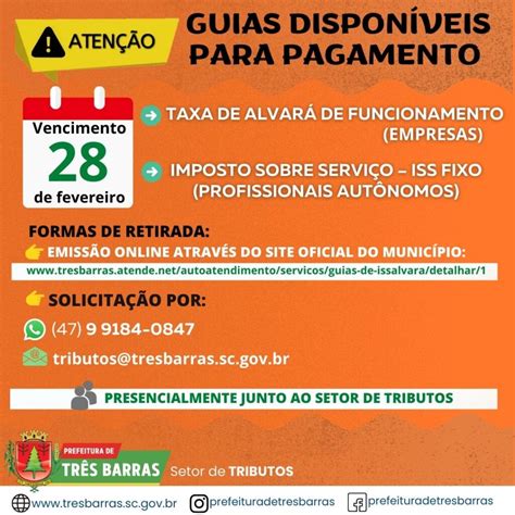 Tr S Barras Guias De Taxas De Alvar De Funcionamento E Do Iss Fixo J