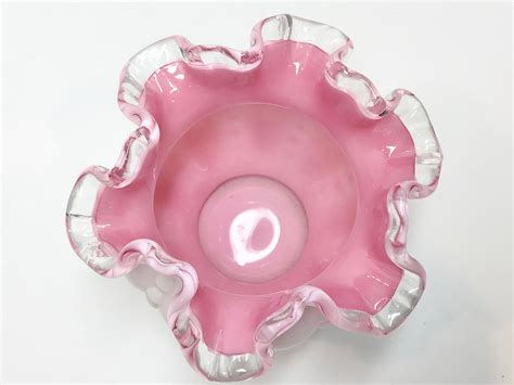 Gorgeous Pink Fenton Vase White Pink Ruffled Vase Fenton Silvercrest Vase Cased Glass Vase