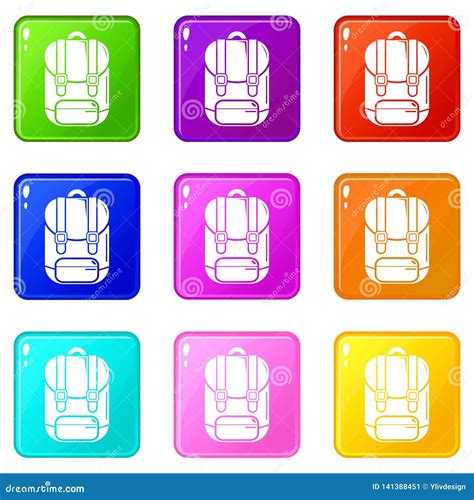 Backpack Icons Set Color Collection Stock Vector Illustration Of