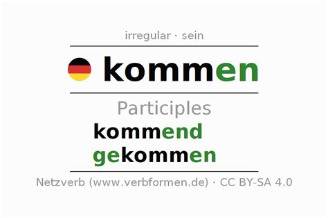 Participle German "kommen" - All forms of verb, rules, examples | Netzverb Dictionary