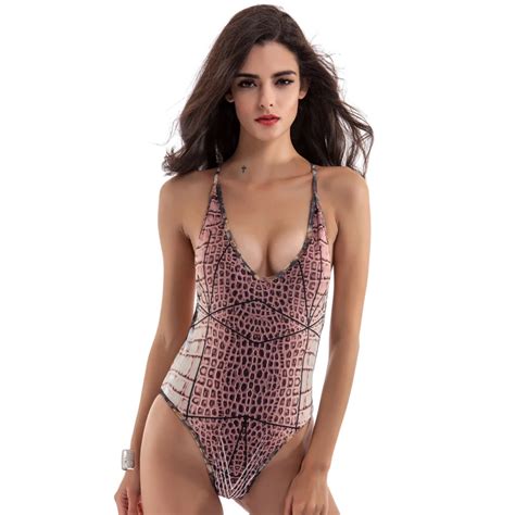 2018 New Women Sexy Swimsuit Backless Corset Swimwear Crocodile Print