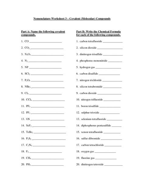 Naming Covalent Compounds Worksheet Db Excel