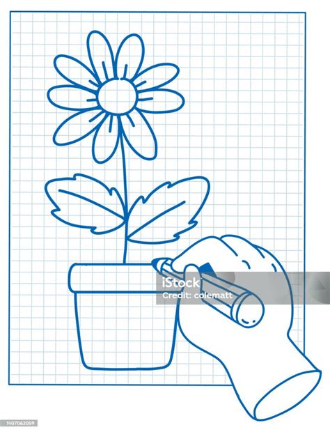 Sketching Flower On Grid Paper Stock Illustration - Download Image Now ...