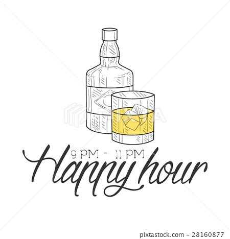 Bar Happy Hour Promotion Sign Design Template Hand Stock Illustration