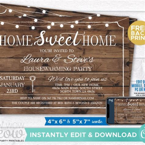 Housewarming Invitation Home Sweet Home Rustic New House Etsy