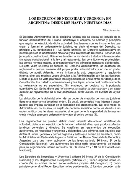 Los Decretos De Necesidad Y Urgencia En Argentina Desde 1853 Hasta