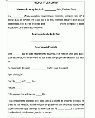 Refer Ncia Para Uma Proposta De Compra De Bem Item Produto Modelo