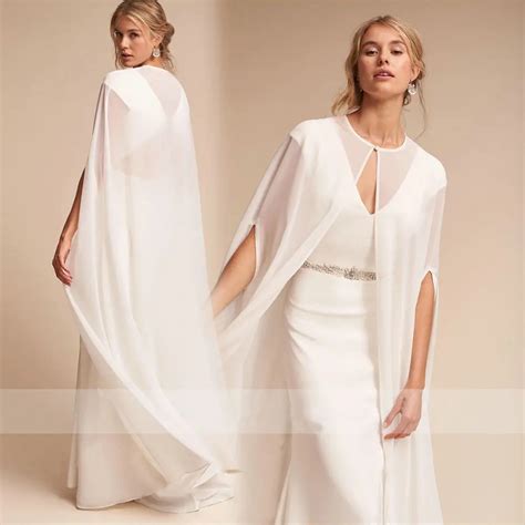 Hot Women S Long Chiffon Cape White Ivory Wedding Jacket Cloak