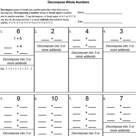 Compose And Decompose Numbers Worksheet