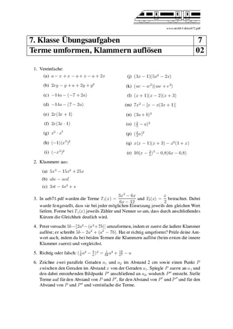 Terme Klammern auflösen und zusammenfassen Übungen mit Lösung