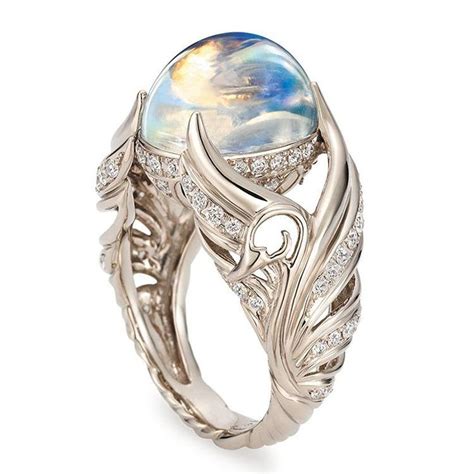 Sterling Silver Angel Wings Charming Moonstone Diamond Rings