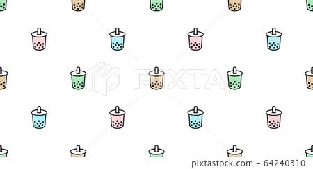 Boba Tea Seamless Pattern Vector Bubble Milk Stock Illustration