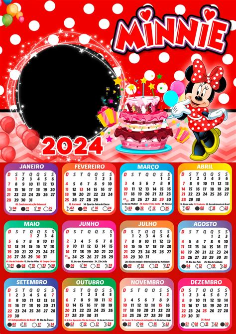 Moldura Calendário 2024 Aniversário Minnie PNG Imagem Legal