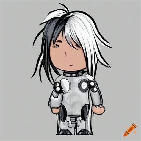 Cute Male Cyborg With White Long Hair