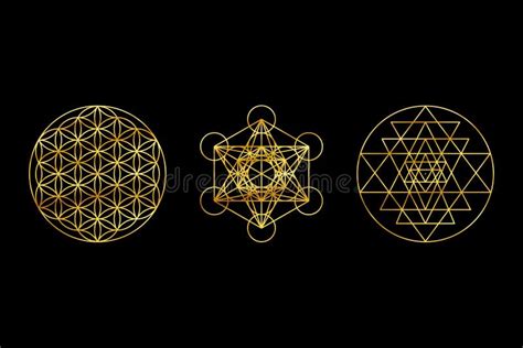 S Mbolos Dourados De Geometria Sagrada Sobre Fundo Negro Sri Yantra