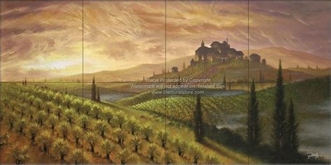 Tile Art With Tuscan Scenes Sunset Upon The Vineyard Tile Mural Tile