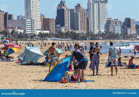 People on Visit To Beach Against Durban City Skyline Editorial Image ...