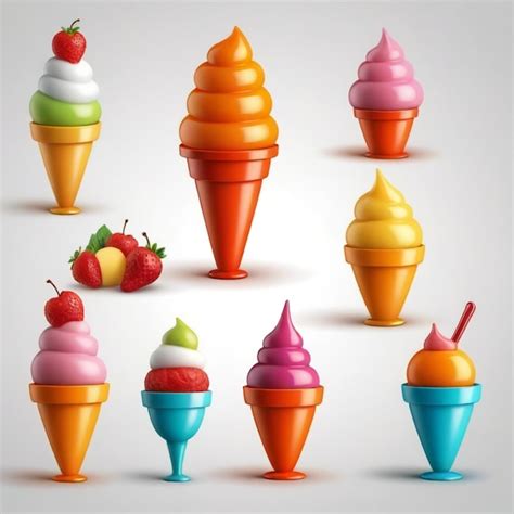 Una colección de helados con diferentes colores de helado Vector