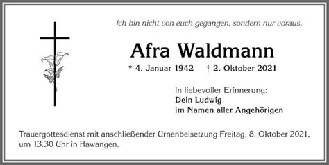 Traueranzeigen von Afra Waldmann Allgäuer Zeitung