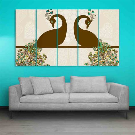 Multiple Frames Beautiful Peacock Wall Painting For Living Room