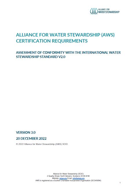 Certification Requirements Alliance For Water Stewardship