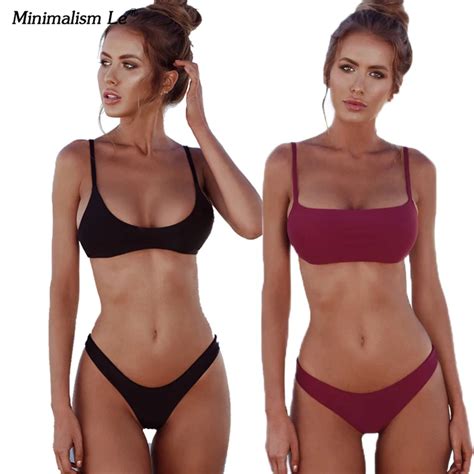 Minimalism Le Sexy Micro Bikini Set Solid Swimwear