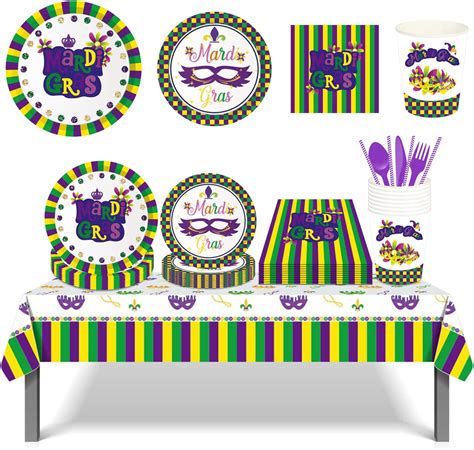 79pcs Mardi Gras Party Decorations Tableware Tablecloth