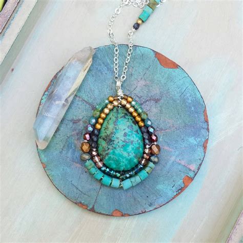 Jasper And Turquoise Nadya Pendant Necklace Crystals Glass