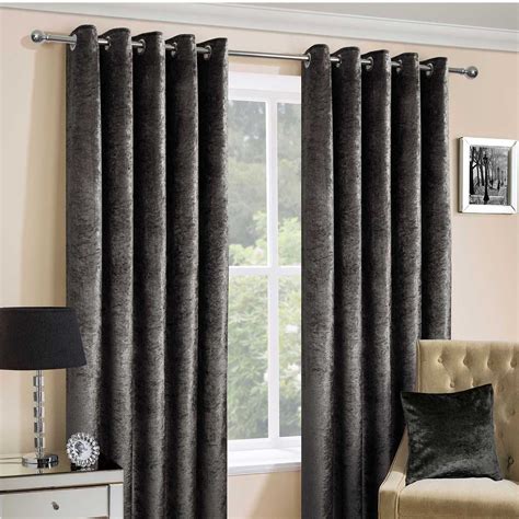 Dark Grey Luxury Crushed Velvet Lined Eyelet Curtain Pair X