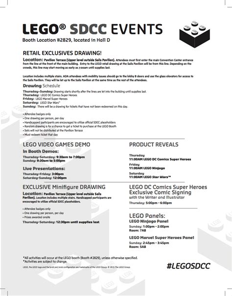 [SDCC] LEGO Booth Schedule - FBTB 
