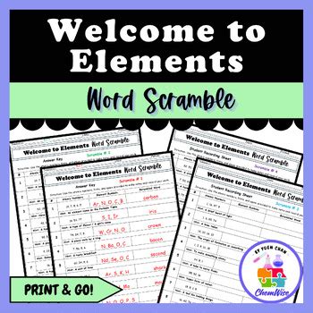 Welcome To Elements Word Scramble Activity Periodic Table Of Elements