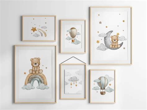 Hot Air Balloon Nursery Wall Art Gender Neutral Print Set Of 6 Hot Air Balloon Baby Room Decor