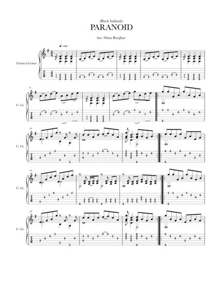 Paranoid Arr Nima Ranjbar By Black Sabbath Sheet Music For Guitar