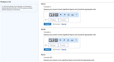 Solved Problem 2.43 Part A A 1.80 mol sample of an ideal gas | Chegg.com 