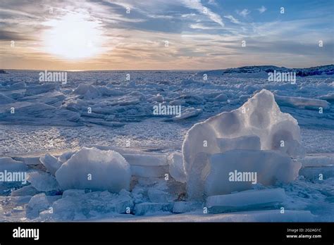 Presque Isle State Park Winter Sunset #1 Stock Photo - Alamy