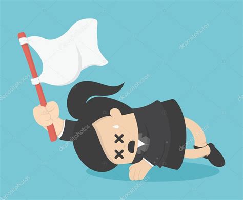 Business Woman Holds White Flag Of Surrender Stock Vector Image By