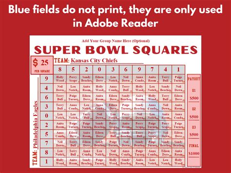 Editable Super Bowl Squares Template Printable Editable Pdf Football