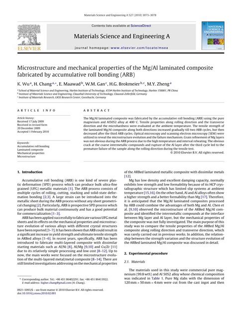 PDF Microstructure And Mechanical Properties Of The Mg Al Laminated