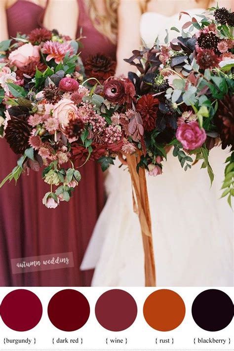 The Bridesmaids Are Holding Their Bouquets In Maroon And Burgundy Tones